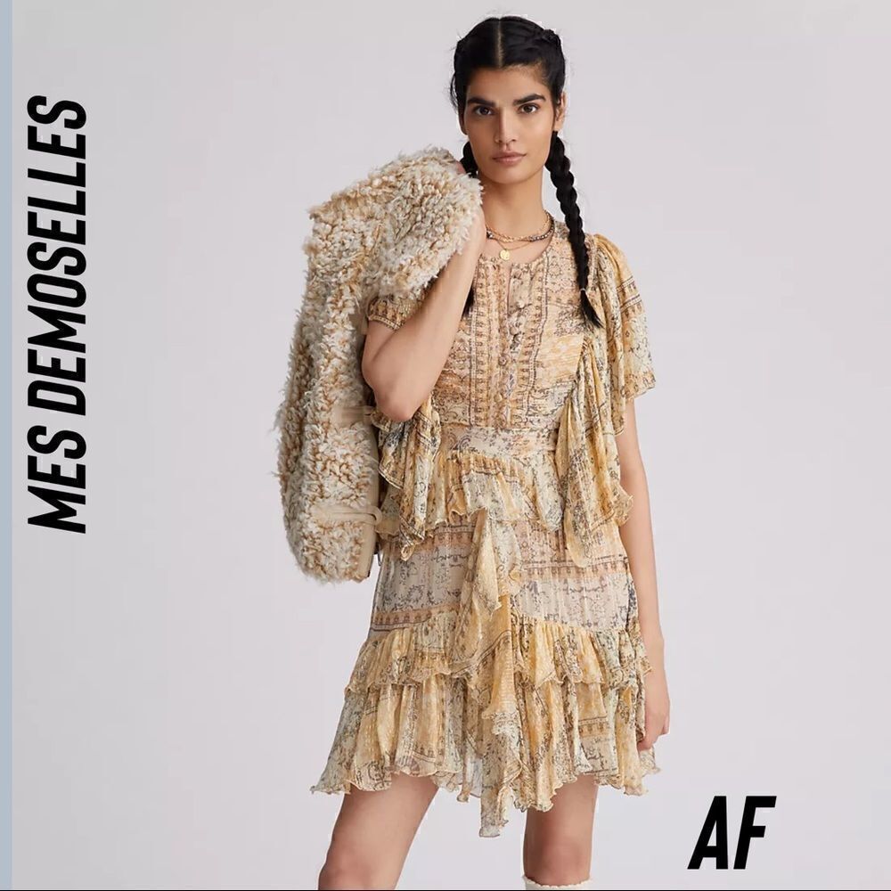 MES DEMOISELLES CROOK SHIMMER TIERED MINI DRESS NWT 8